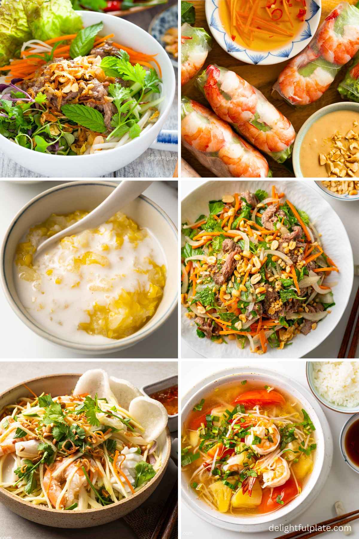 a collage of easy Vietnamese recipes to make for dinner in summer.