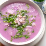 a bowl of canh khoai mỡ (Vietnamese purple yam soup)